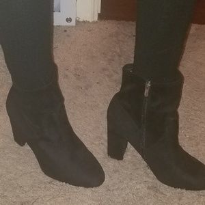Black faux suede booties